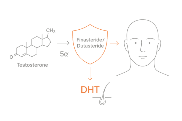 坊主スタイルとAGA治療の併用イメージ(DHT抑制で現状維持をサポート)