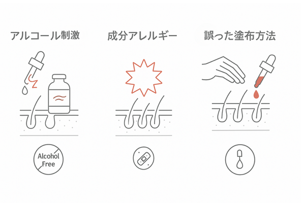 ミノキシジル外用で炎症を招きやすい原因比較｜アルコール刺激・成分アレルギー・誤った塗布