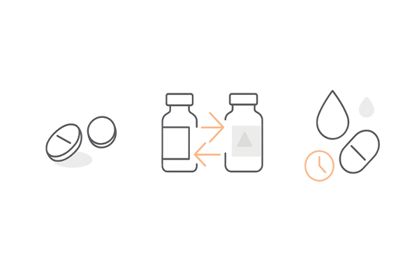 クリニックでの副作用対応イメージ（用量調整・薬剤切り替え・一時的な対症療法）