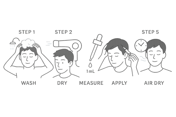 匂いを抑える正しい使い方｜洗髪→乾燥→規定量1mL→均一塗布→自然乾燥のフロー