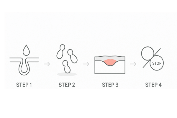 皮脂過多→マラセチア増殖→炎症のメカニズムとケトコナゾールの作用フロー