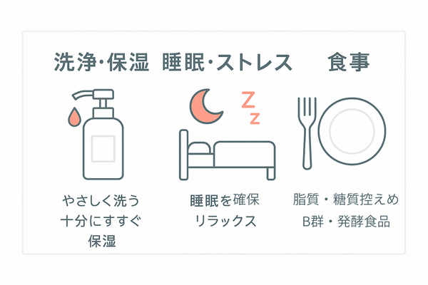 脂漏性皮膚炎の再発予防に役立つ生活習慣：洗浄・睡眠ストレス・食事の3ポイント