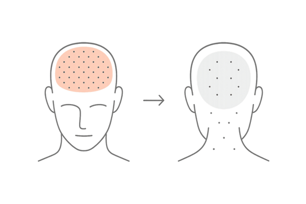 後頭部はげがAGAと異なる理由|DHT受容体分布と薄毛パターン図解(前頭部・頭頂部と後頭部の比較)