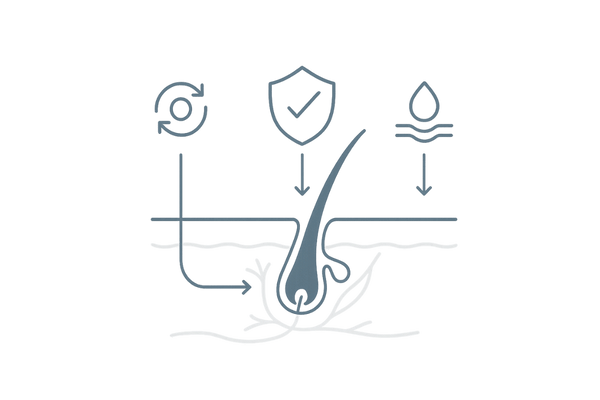 市販育毛剤の有効成分と作用ポイント｜血行促進・炎症抑制・保湿の図解