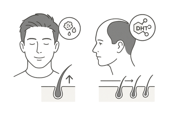 市販育毛剤が効く人と効かない人の違い｜AGA進行型と頭皮環境型の比較イメージ