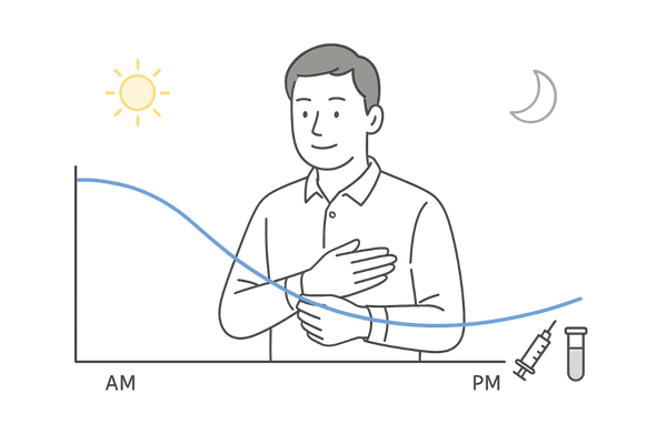コルチゾールの日内変動と採血タイミング（早朝高・夜間低）