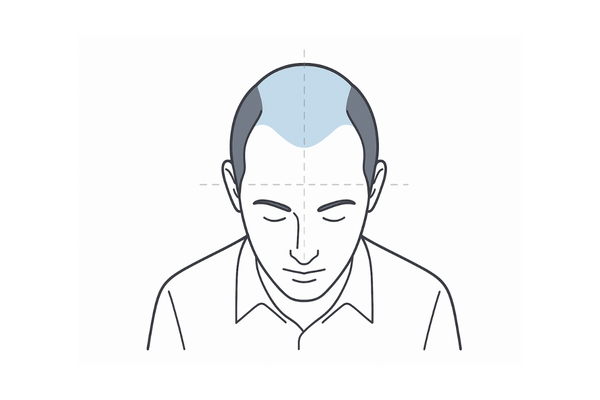 全頭型（生え際＋頭頂部）に作用する育毛剤の効果領域イメージ
