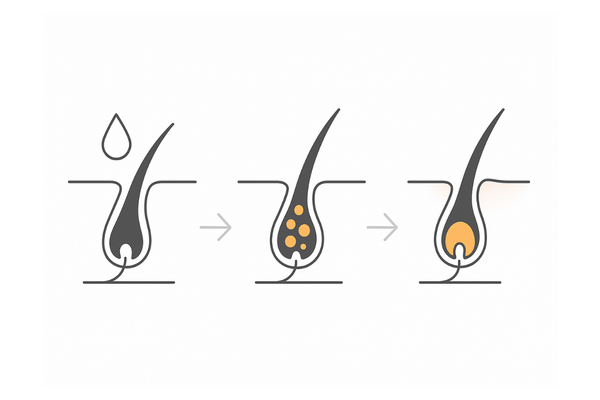 頭頂部の皮脂バランスと毛穴詰まりの抽象図（ビタミンB群などの発想）