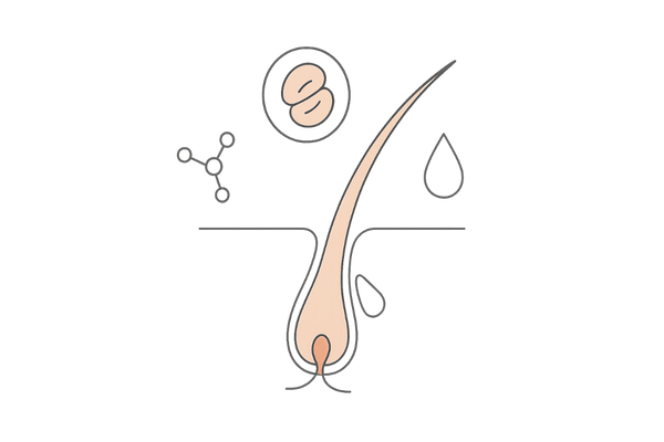 毛母細胞の活性化（ペプチド・アデノシン・t-フラバノン等）の抽象イメージ