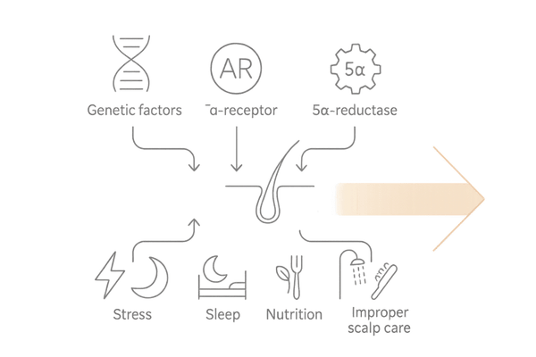 AGA進行速度の個人差｜遺伝要因×生活要因の二層フロー図