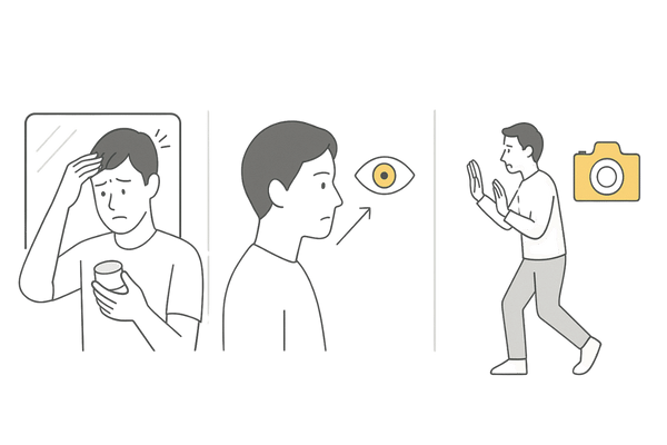 見過ごしがちな進行サイン｜心理面の3パネル（スタイリング・視線・写真）