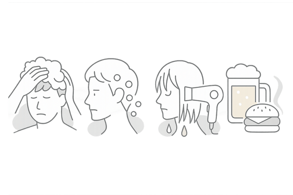 頭皮の臭いを悪化させるNGヘアケアと生活習慣（アイコンセット）