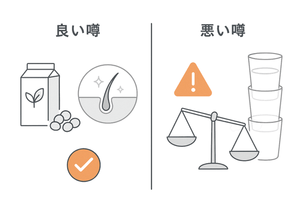 豆乳（イソフラボン）と薄毛の「良い噂／悪い噂」2カラム比較図