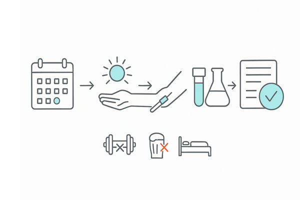 テストステロン検査の流れと事前注意（予約→午前採血→検査→結果までのフロー）