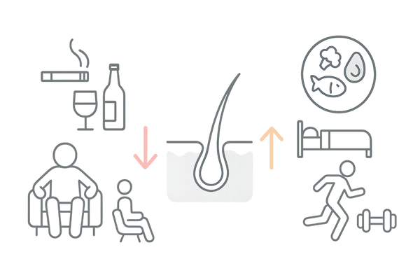 薄毛を早める生活習慣と改善の対比：喫煙・飲酒・睡眠不足 vs 食事・睡眠・運動