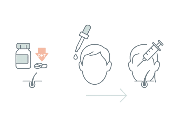 AGA治療の選択肢比較：内服・外用・注入治療の横並び図解