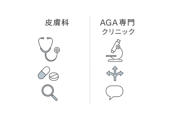 皮膚科とAGA専門クリニックの違い｜相談先の選び方（診断・処方・治療選択肢）