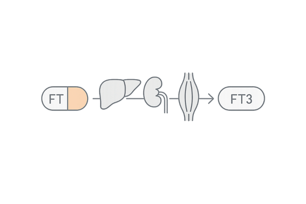 FT4からFT3への変換｜肝臓・腎臓・末梢での活性化フロー