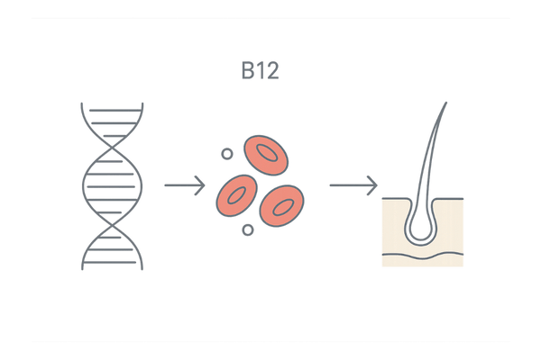 ビタミンB12:DNA合成と赤血球を通じた頭皮への酸素供給