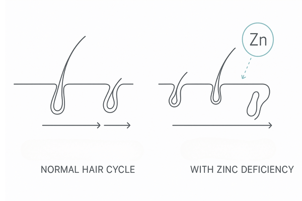 ヘアサイクルと亜鉛不足の影響｜成長期短縮・休止期延長のイメージ