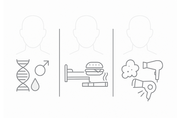 20代男性の抜け毛の主因:AGA・生活習慣・誤ったヘアケアの図解