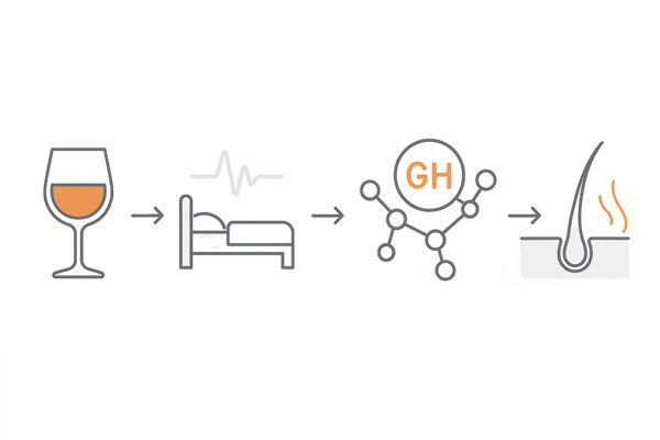 飲酒→睡眠の質低下→成長ホルモン減少→抜け毛増の4ステップフロー