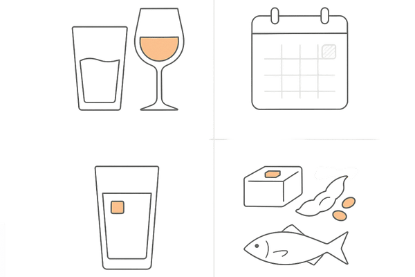 薄毛対策のための賢い飲み方（チェイサー・休肝日・低度数選択・良いおつまみ）