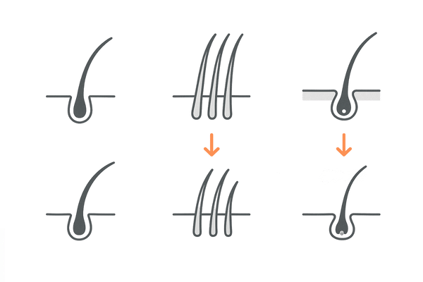 正常な抜け毛とAGAの抜け毛の違い｜太さ・長さ・毛根形状の線画比較