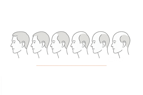 ハミルトン・ノーウッド分類の進行イメージ｜I～VII型の頭部シルエット