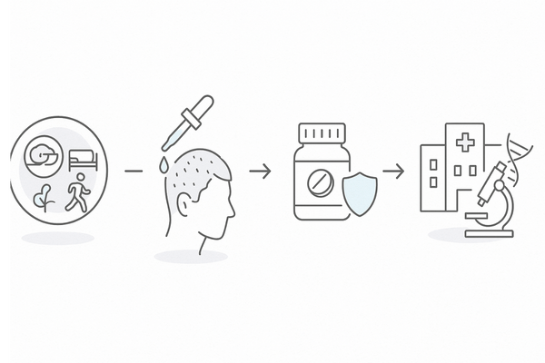 遺伝リスク別ステップアップ対策（生活習慣→外用→内服→専門診療）