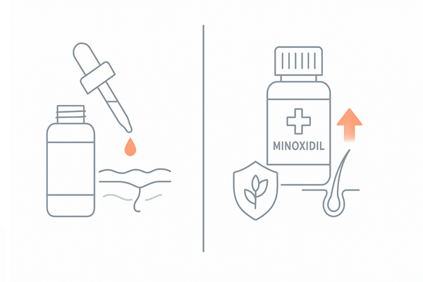 育毛剤と発毛剤の違い：目的・効果・代表アイコンの左右比較図