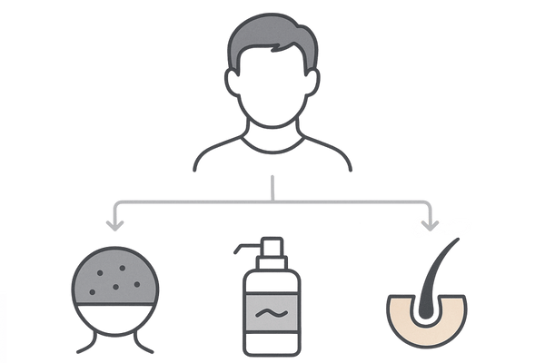 症状別・目的別の選び方：分岐フロー（予防・現状維持→育毛剤／改善→発毛剤）