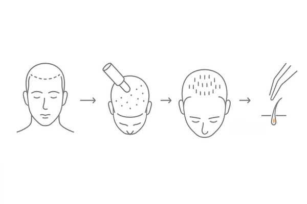 FUE法による自毛植毛の手術フロー｜デザイン確認・採取・ホール作成・植え込みの流れ