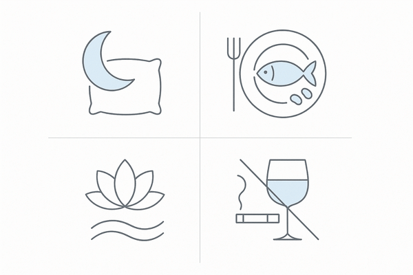 AGA治療を支える生活習慣の4象限｜睡眠・栄養・ストレスケア・禁煙節酒