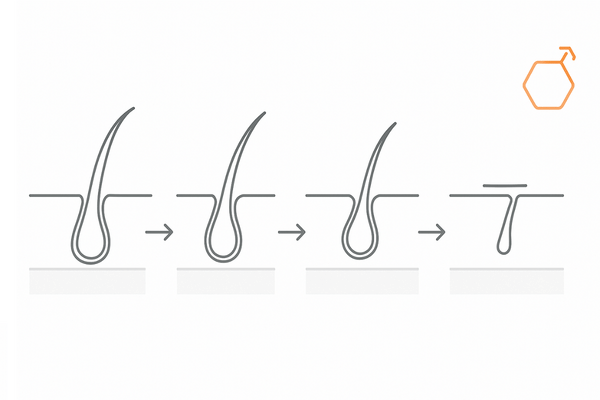 AGAのヘアサイクル変化｜成長期短縮と細毛化の流れ（成長期→退行期→休止期）