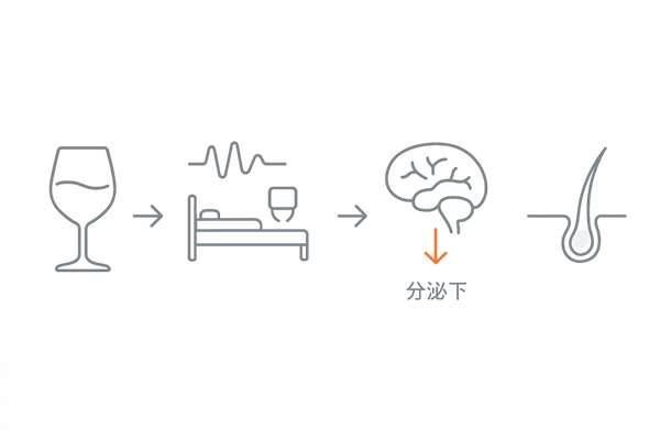 飲酒による睡眠の分断と成長ホルモン低下→毛髪成長停滞の流れ|アルコール 睡眠 成長ホルモン AGA