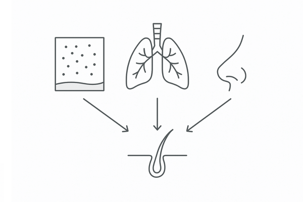 アレルギー体質と円形脱毛症の関連｜アトピー・喘息・鼻炎に共通する免疫過剰応答の模式図