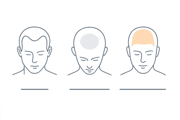 薄毛範囲別の費用イメージ：M字・頭頂部・広範囲の比較図