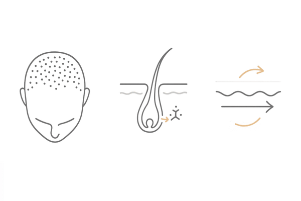 M字から薄毛が始まりやすい医学的理由｜受容体・5αリダクターゼ・血行の要素分布