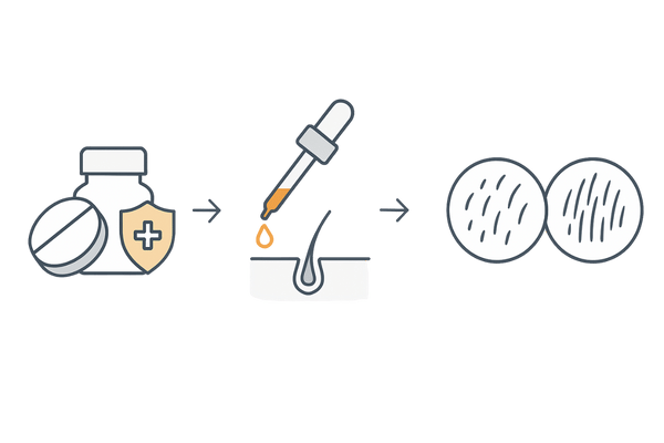 内服薬＋外用薬の併用でつむじ密度を高める守り×攻めフロー