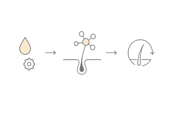 DHTが毛乳頭に与える影響を3ステップで可視化｜テストステロン→DHT→ヘアサイクル短縮（AGA発症メカニズム）