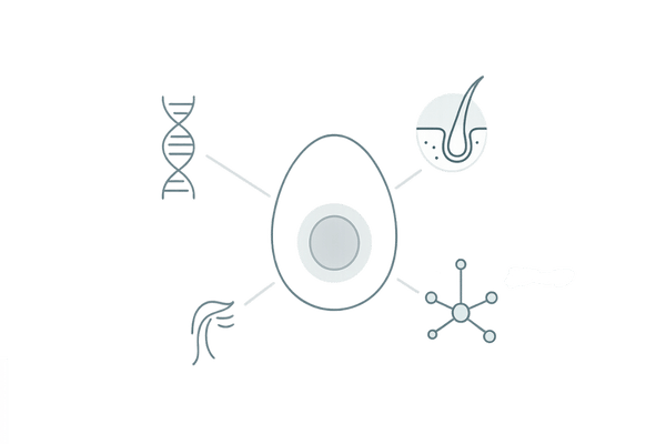 卵と髪に良い栄養素（タンパク質・ビタミンB群・亜鉛）の関係イラスト
