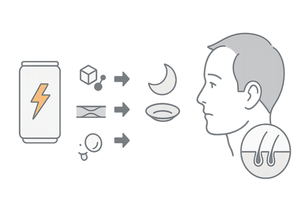 エナジードリンクが間接的に抜け毛リスクを高める仕組みイメージ