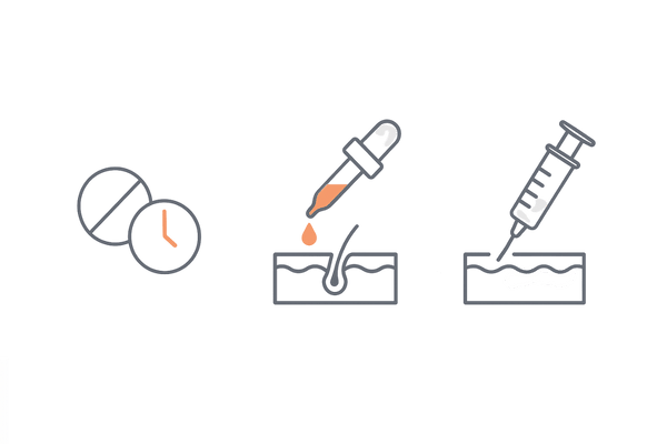 発毛治療の種類｜内服・外用・注入治療の3分類アイコン