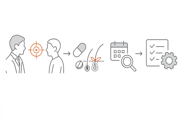 発毛治療の継続ステップ｜診断→開始（初期脱毛）→モニタリング→評価・調整