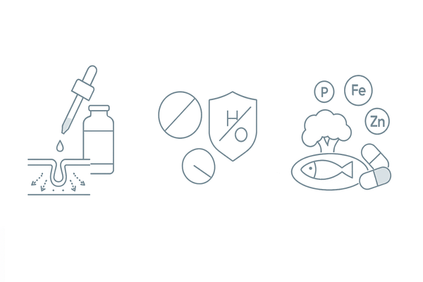 女性の薄毛治療オプション比較|ミノキシジル外用・スピロノラクトン内服・栄養/サプリの3カラム