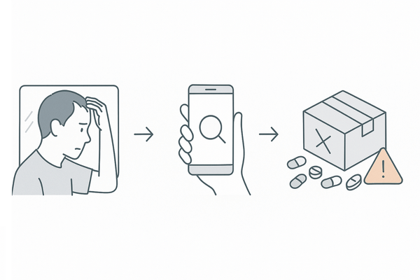 自己判断の増量が招くリスクの流れ｜焦り→誤情報探索→過量・個人輸入の連鎖
