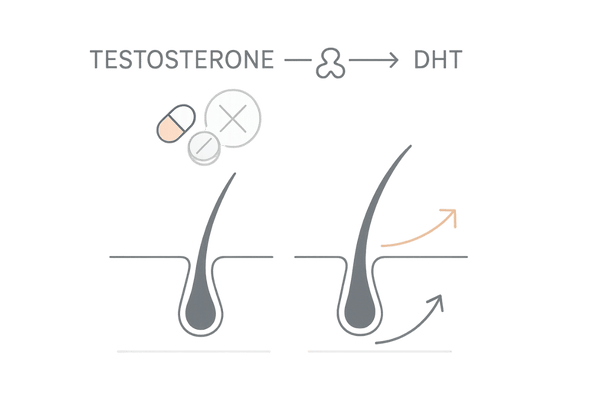 フィナステリドがDHT生成を抑制する作用機序（線画図）