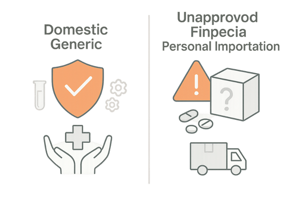 国内承認ジェネリックと未承認個人輸入のリスク比較（線画ピクト）