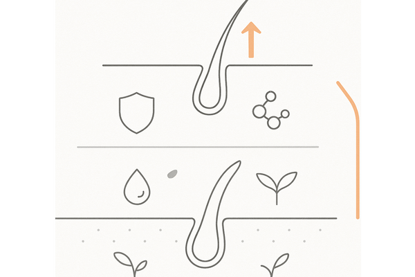 フォリックスFR15の主要成分と設計思想｜ミノキシジル15%の発毛促進・アゼライン酸等の脱毛抑制・頭皮環境ケアの三層イメージ